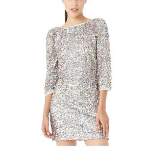 Rachel Zoe Silver Sequin Puff Sleeve Mini Dress